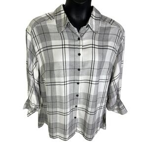 FRYE & Co. Pocono Gray Plaid Flannel Button Down Shirt Women's Size 2X NWT